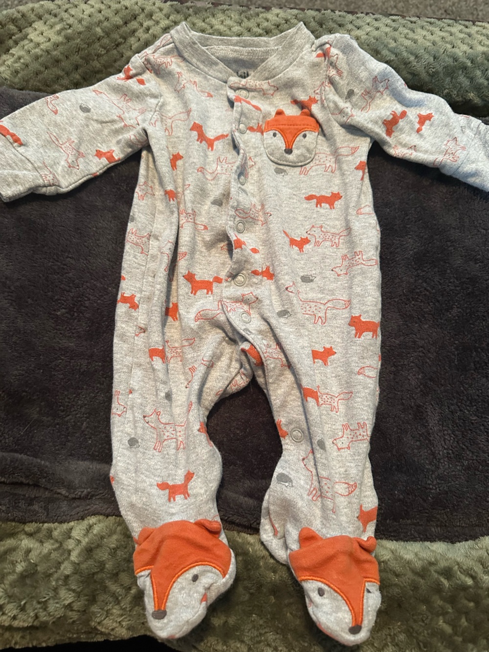 Carter's Gray Footed Pajamas with Fox & Hedgehog